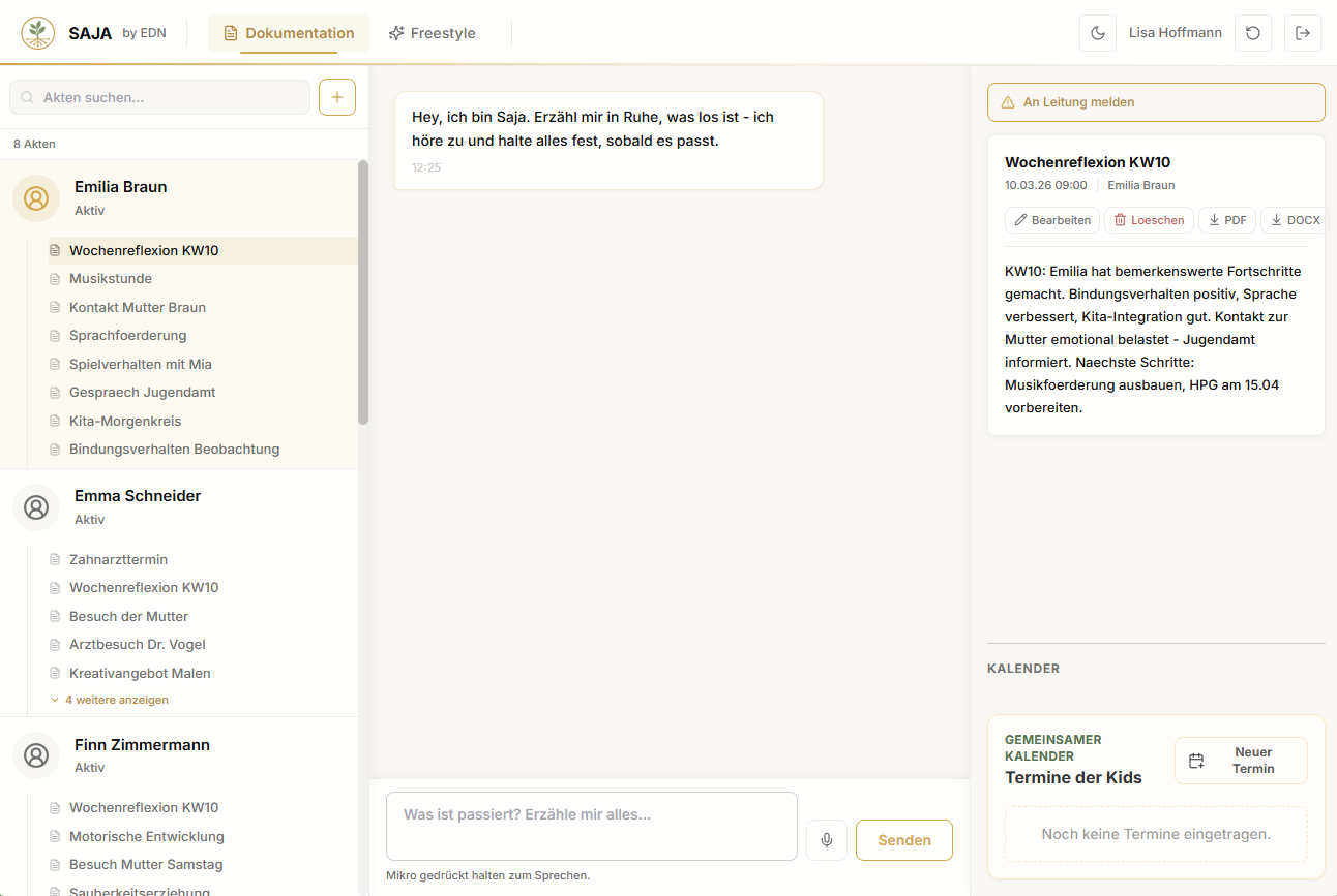 SAJA Demo – KI-Dokumentation in der Jugendhilfe